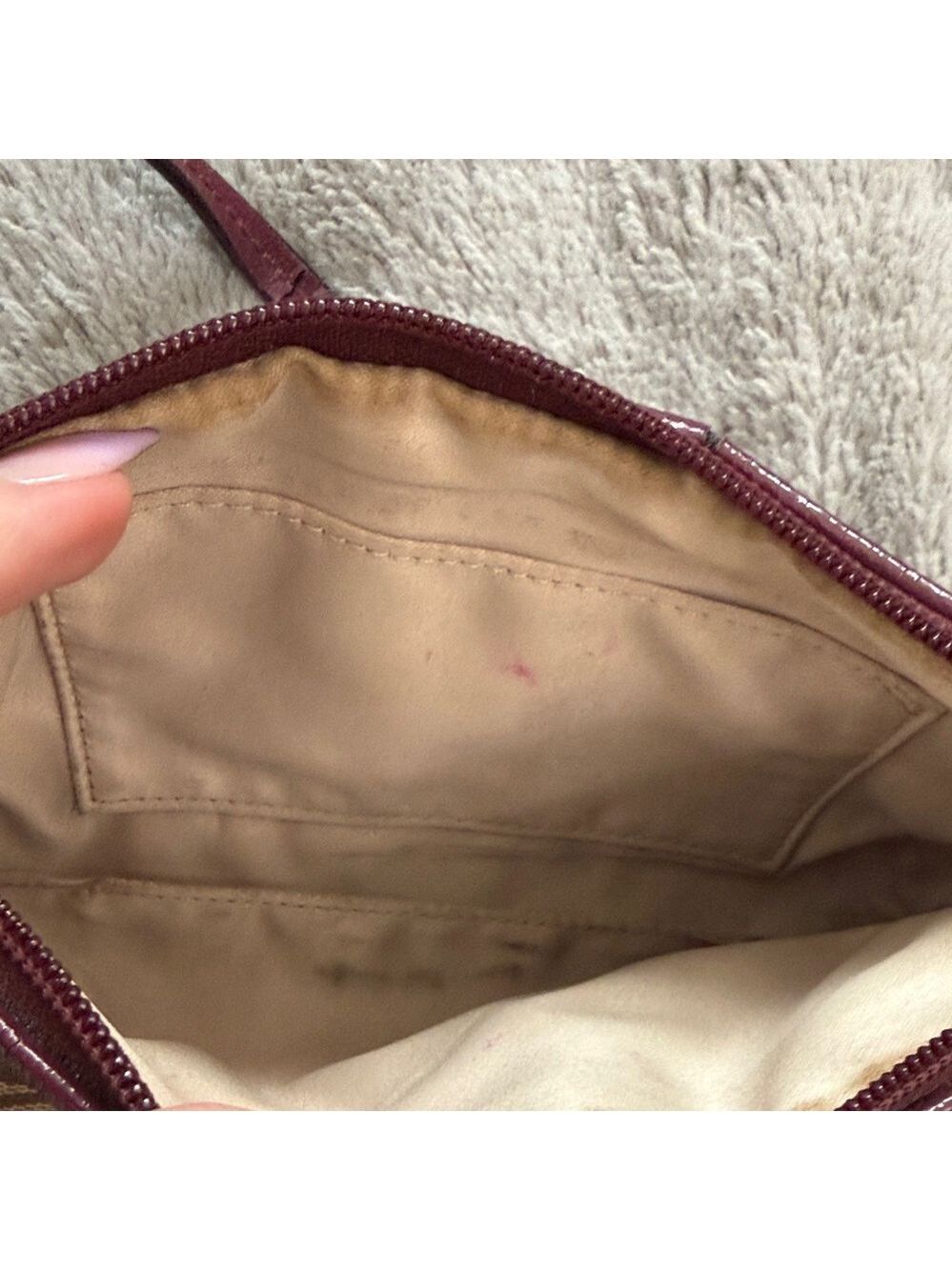 Coach Khaki/Brown Signature Canvas Wristlet with Burgundy Stripe - Picture 3 of 5